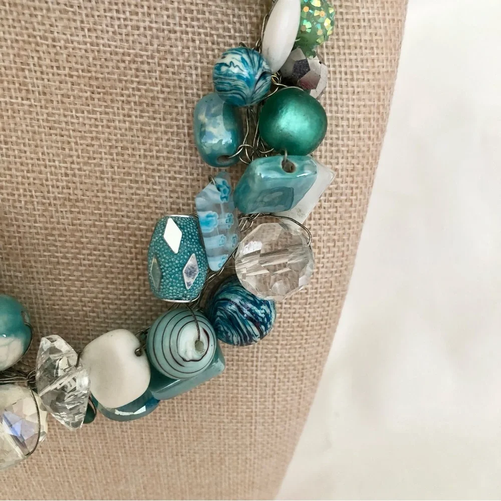 Beachy blue Statement Bead Necklace turquoise beach coastal handmade